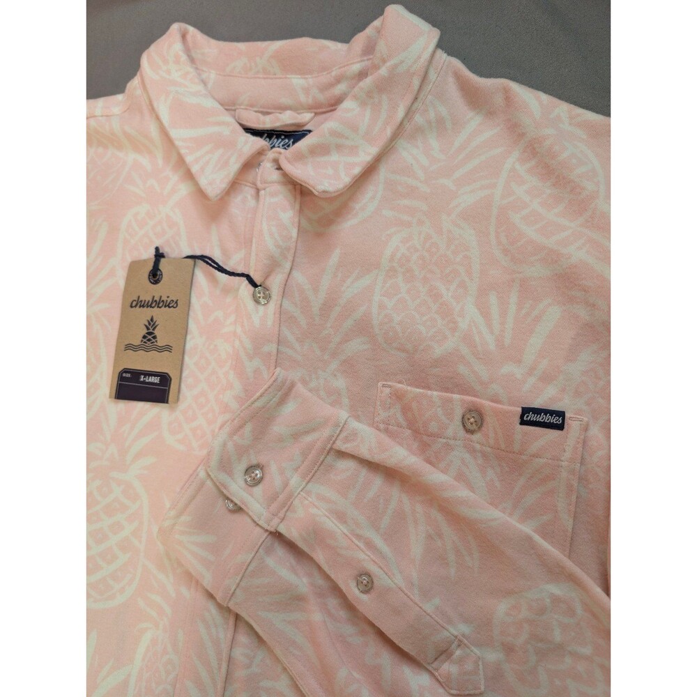 Men's Chubbies Flannel Button Down Overshirt The Thigh Napple Pink XL